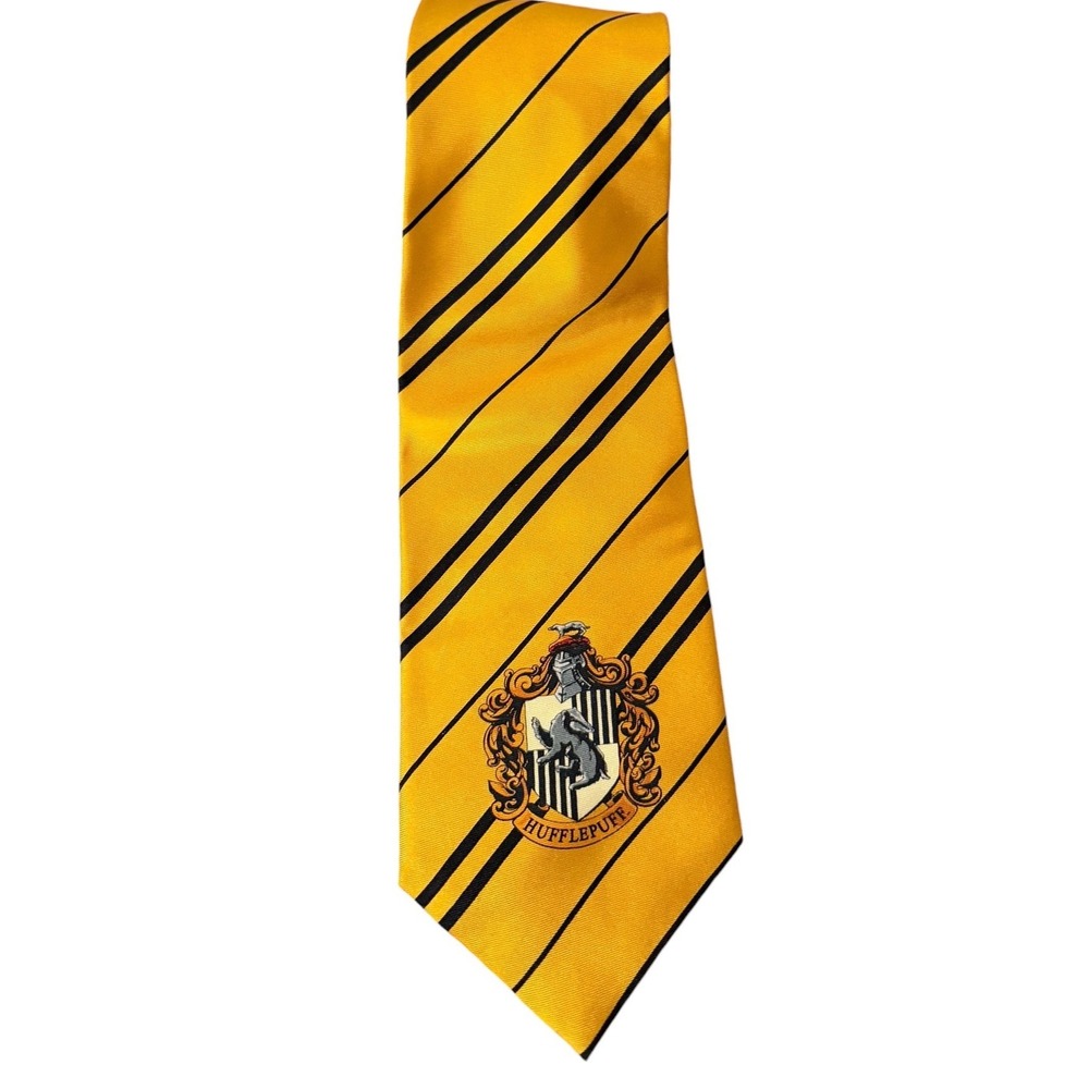 Harry Potter Hufflepuff House Necktie Yellow Black Strip Crest Cosplay Tie Silk
